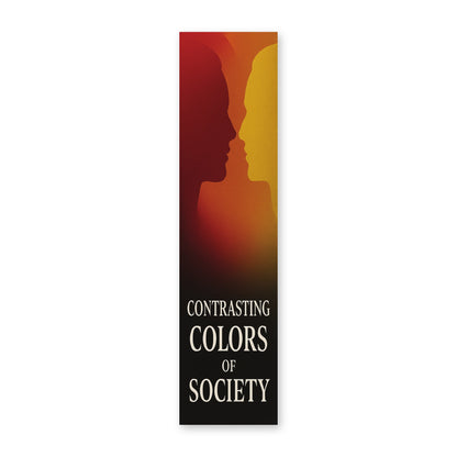 Front of the Readical Contrasting Colors bookmark: two facing profiles in silhouette on a red to yellow gradient above Contrasting Colors of Society