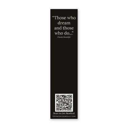 Back of the Readical Contrasting Colors bookmark: black card with a line from the poem by Charles Randolph, card No. E1-113109 and a QR code