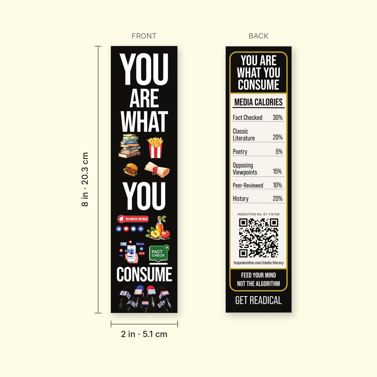 Front and back of the Ingestion bookmark with dimensions, 2 x 8 inches (5.1 x 20.3 cm)