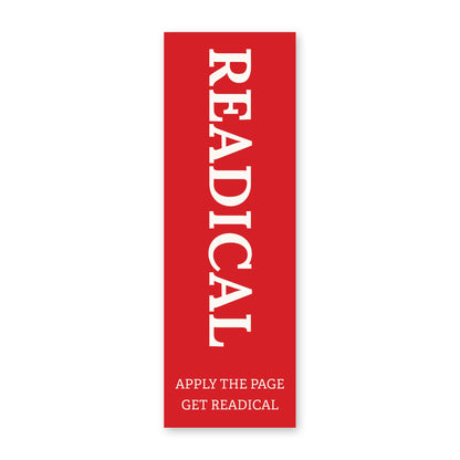 Front of the Readical Apply the Page bookmark: READICAL in white capitals on red, with Apply the Page, Get Readical