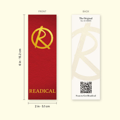 Front and back of The Original bookmark with dimensions, 2 x 6 inches (5.1 x 15.2 cm)