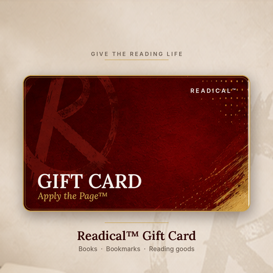 Readical™ Gift Card — red brush-R card with Apply the Page™ on cream