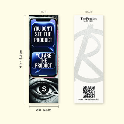 Front and back of The Product bookmark with dimensions, 2 x 6 inches (5.1 x 15.2 cm)
